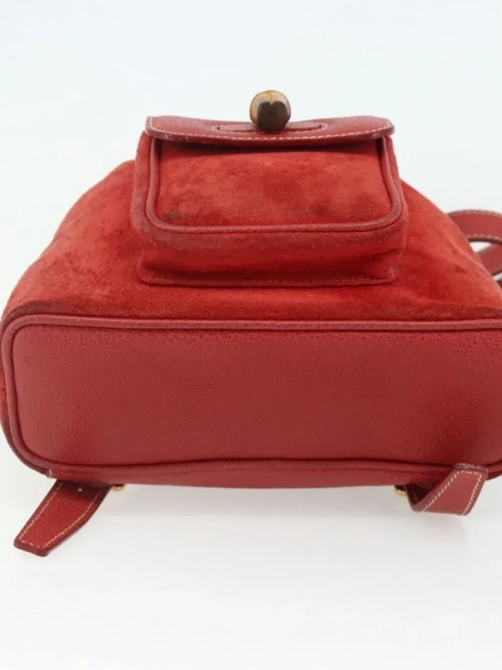 GUCCI Bamboo Backpack Suede Red Gold 003 2058 0030 Auth 175586
